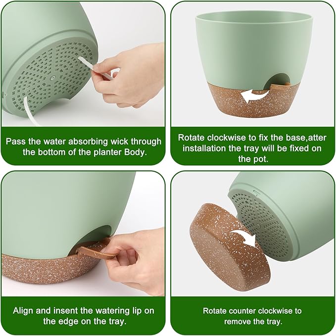 Plant Pots 10/9/8 Inch Self Watering Pots, Set of 3 Plastic Planters with Drainage Holes and Saucers,Plastic Flower Pots,Nursery Planting Pot for Indoor Out Door Plants（Green）-Ruum Studio Home