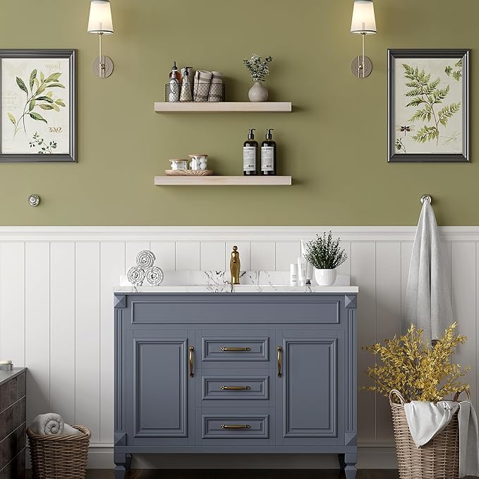 BGMG Wood Floating Shelves 24 inch, Wide Rustic Wooden Wall Shelves for Bathroom Living Room Bedroom Kitchen Farmhouse Set of 2-24x 6.7 x1.25 inch- DIY-Unfinished-Ruum Studio Home