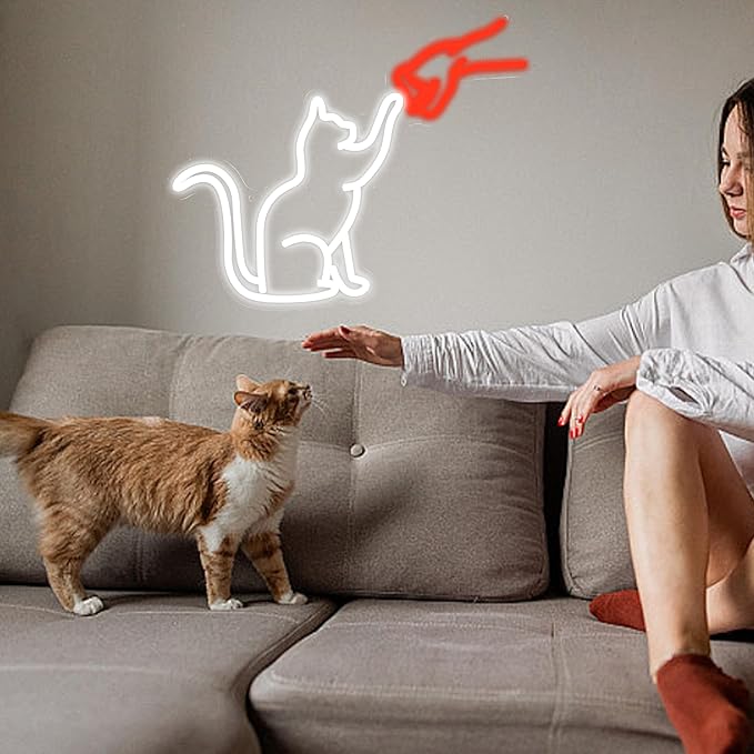 LISIGNVE Cat Handshake Neon Sign Human Beings and Animals Neon Light for Wall USB Light Up Sign Cat Led Sign for Pet Shop Bedroom School Museum Zoo (16.5”*12.6”)-Ruum Studio Home