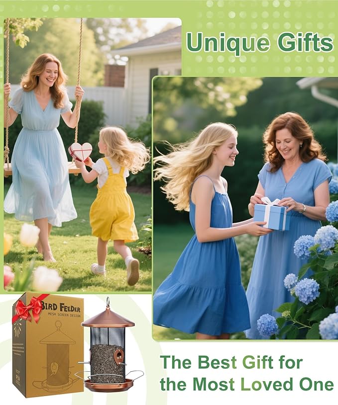 Large Bird Feeders for Outside: 12.6inch Metal for Outdoors Hanging with Copper for Garden Yard Outside Decor Cardinal Finch - Gardening Gifts for Women Men-Ruum Studio Home