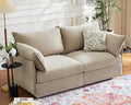 Oversized Loveseat Sofa, Modern Modular Sectional Couch Beige Fluffy Chenille Mid Century 2-Seat 24.5" Deep Seat for Apartment, Living Room, Bedroom-Ruum Studio Home