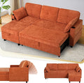 84 Inches Chenille Sectional Sofa w/Pull-Out Sofa Bed & Adjustable Back, Tufted L-Shaped Couch w/Storage Chaise, Sleeper Sectional Sofa w/USB Port & Cup Holders for Living Room, Orange-Ruum Studio Home