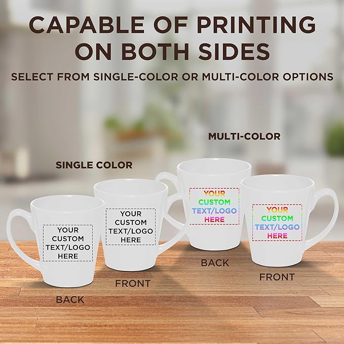 DISCOUNT PROMOS Custom Glossy Ceramic Latte Coffee Mug 12 oz. Set of 100, Personalized Bulk Pack - Perfect for Tea, Espresso, Cappuccino, Hot Cocoa - White-Ruum Studio Home