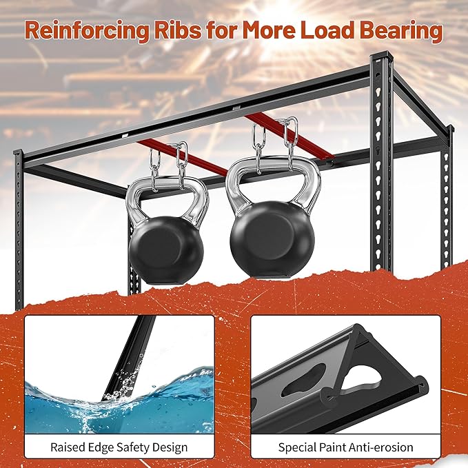 REIBII 48" W Garage Shelving Heavy Duty 2550 LBS Storage Shelves 4 Tier Heavy Duty Shelving, Adjustable Metal Shelves, Industrial Shelf for Garage, Warehouse, Pantry, 48" W x 60" H x 24" D-Ruum Studio Home