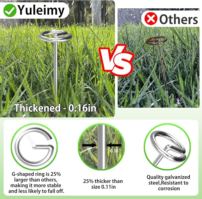 40 Pack Heavy Duty 8 Gauge Galvanized Landscape Fabric Pins, 6 Inch G-Shaped Round Top Weed Barrier Stakes for Garden, Erosion Control, Tent, Ground Cover (Silver)-Ruum Studio Home