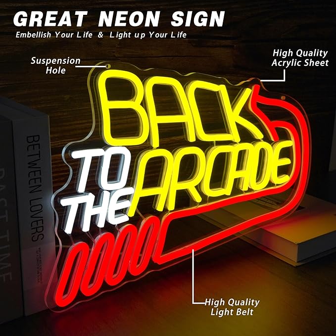 Retro Arcade Neon Sign Large Back to the Arcade Neon Light Dimmable Gamer Neon Signs for Wall Decor USB Powered Vintage Gaming Signs for Bar Game Room Man Cave(15.7 * 10.7inch)-Ruum Studio Home