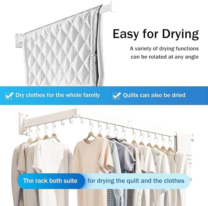 Clothes Drying Rack Wall Mounted,Drying Rack Clothing,Laundry Drying Rack Wall Mount,Collapsible Drying Racks for Laundry,Retractable,Foldable,Clothes Hanger Rack,Clothes Dryer Rack,White Color-Ruum Studio Home