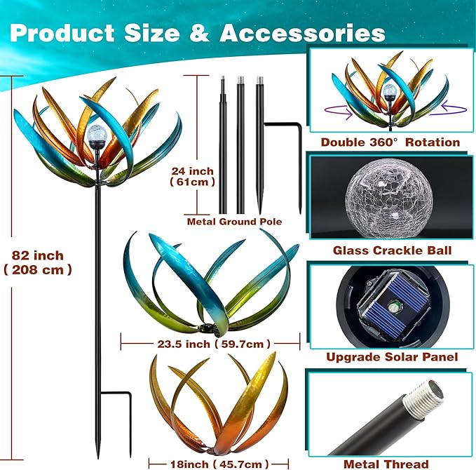 82" Vibrant Multicolor Solar Tulip Large Wind Spinner - Outdoor Garden Decor with Auto-Illuminated Glass Orb for Patio, Lawn & Yard Decoration-Ruum Studio Home