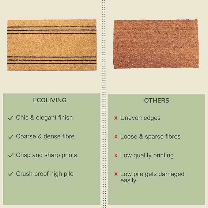 Welcome Doormats, Natural Coco Coir Mats with Non-Slip PVC Backing, Indoor Outdoor Mats for Home & Office, Floor Mats for Door Decor, Plain Entry Mat with Stripes, Beige & Black, 30"x17"-Ruum Studio Home