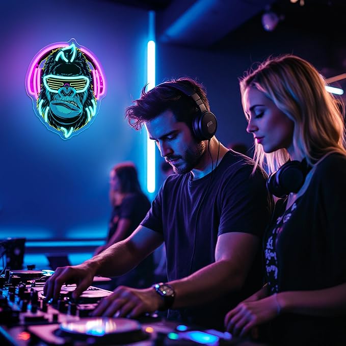 Headphones Gorilla Neon Sign Dimmable Kong Led Neon Light for Wall Decor,Game Room,Man Cave,Home Party Bar Decor,USB Powered Led Sign-Ruum Studio Home