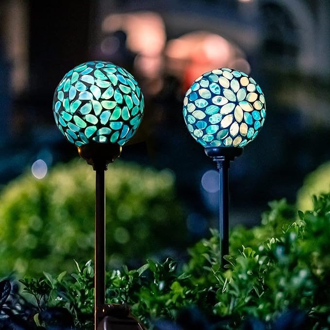 VCUTEKA Solar Lights Outdoor Decorative, Mosaic Solar Garden Light Waterpoof LED Pathway Stake Light for Landscape Lawn Patio Yard Decoration, 2 Pack-Ruum Studio Home