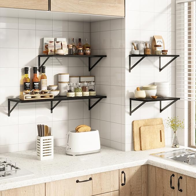 36"W x 10"D Floating Shelves, 10 Inch Deep Black Floating Shelves, Farmhouse Rustic Deep Wall Shelves for Home Decor, Wide Large Floating Shelf for Bathroom, Living Room, Kitchen, Study Room-Ruum Studio Home