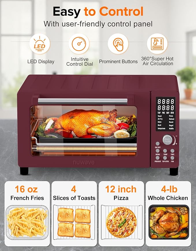 Nuwave Bravo Pro Smart Air Fryer Toaster Oven Combo, 12-in-1 Functions with Quicker & Even Crisp Technology, 1800W, 50-450°F, PFAS-Free, 21QT, Cinnamon-Ruum Studio Home