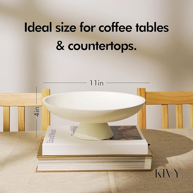 KIVY Concrete Fruit Bowl for Kitchen Counter - Large Decorative Bowl for Home Decor - Modern Fruit Basket for Entryway Table - Pedestal Bowl - Decorative Bowls for Home Decor - White Fruit Bowl Decor-Ruum Studio Home
