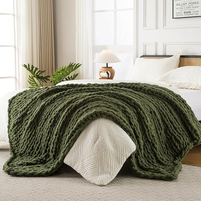 Ultra Soft Chunky Knit Blanket Throw -50x70 Hand Knitted Warm Chenille Throw Blanket, Home Decor Soft Thick Yarn Cable Knit Blanket Breathable Fleece Banket Christmas for Couch Bed Sofa Best GIF-Ruum Studio Home