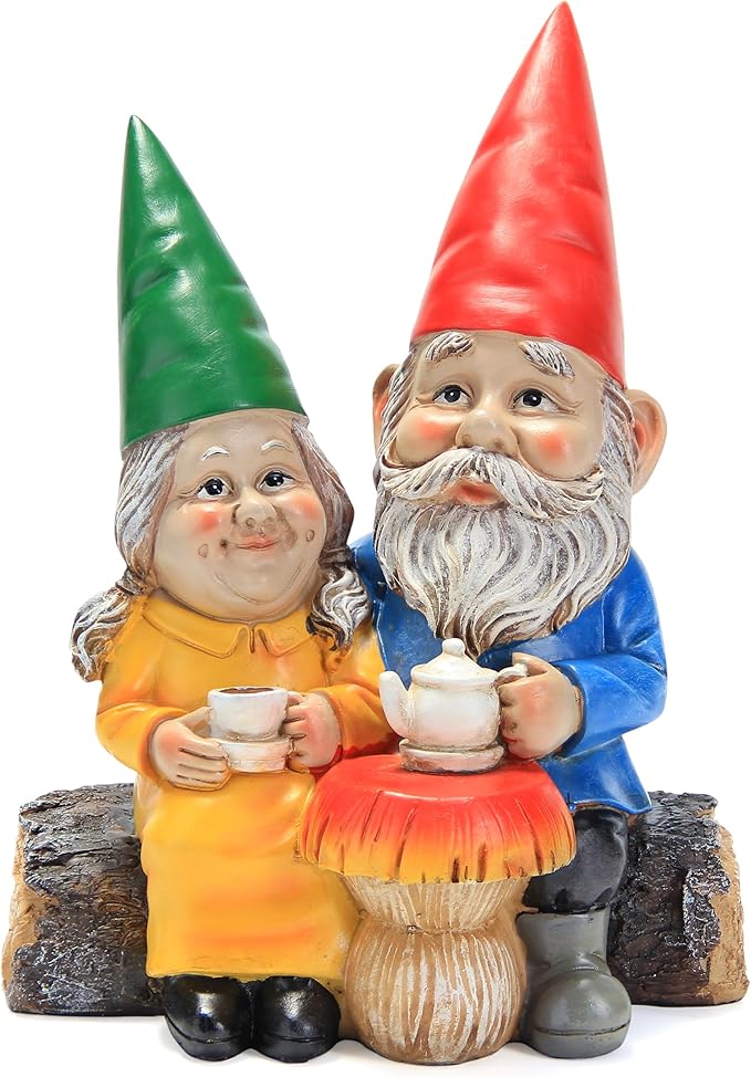 Garden Gnome Statue for Outdoor Decoration,Couple in Love Gnome Figurine for Patio Yard Lawn Outside Porch Decor,Garden Sculptures & Statues,Coffee Knome Romantic Forever Love-Ruum Studio Home