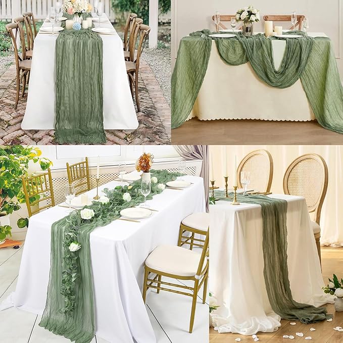20 Pack Sage Green Cheesecloth Table Runner 10FT Rustic Gauze Fabric Cheese Cloth Table Runner for Wedding Bridal Baby Shower Table Decor 20 x 120 Inch Long Boho Sheer Birthday Party Table Decorations-Ruum Studio Home