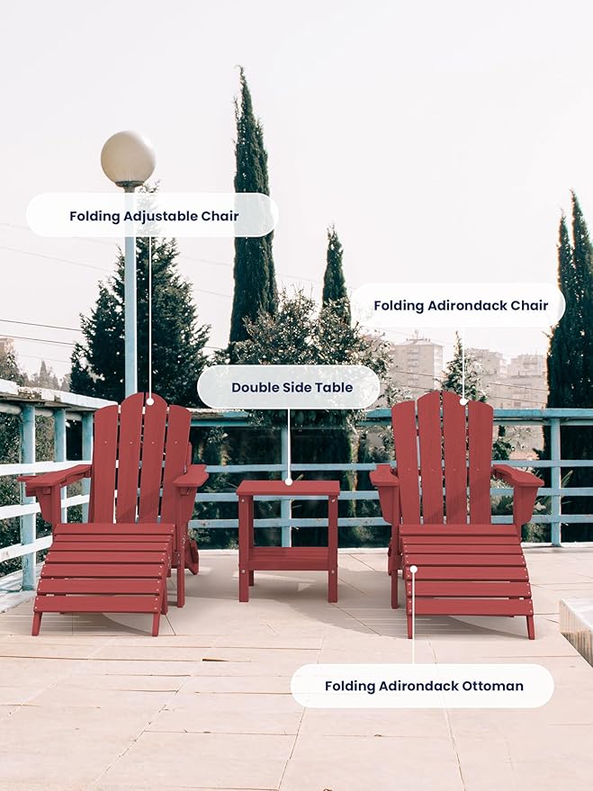 KINGYES Folding Adirondack Ottomans Set of 2 for Adirondack Chair, Red-Ruum Studio Home