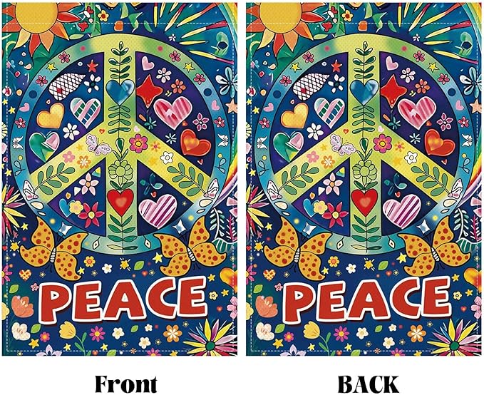 Peace Garden Flag Butterfly Flowers Art Garden Yard Flags Double Sided Colorful Farmhouse Holiday Decorative Yard Flag, Porch Outdoor Decoration Sign Banner (12X18INCH)-Ruum Studio Home
