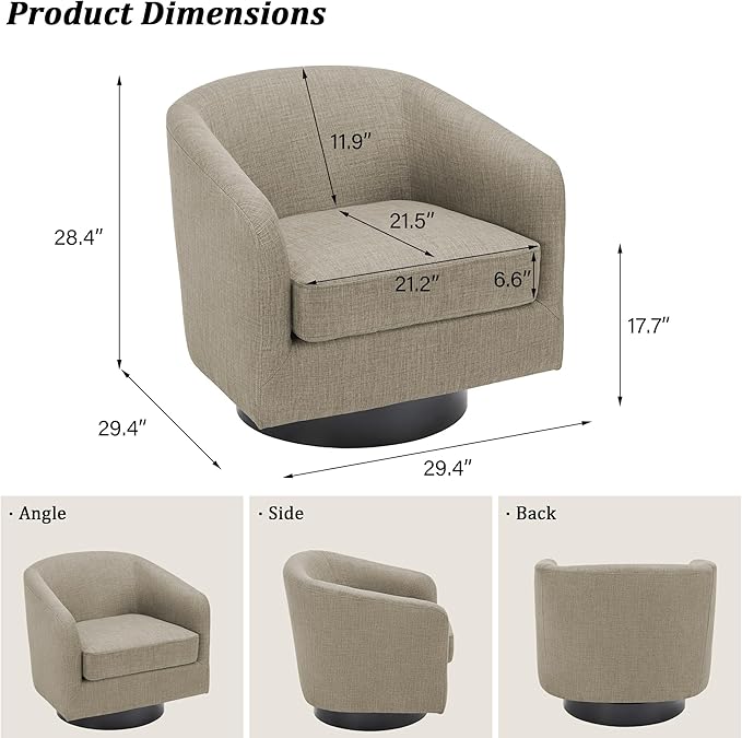 Swivel Barrel Accent Chair, Modern Round Linen Arm Chair for Living Room, Bedroom, Comfy Club Reading Chairs for Adults, Linen Fabric, Light Brown, Set of 2-Ruum Studio Home