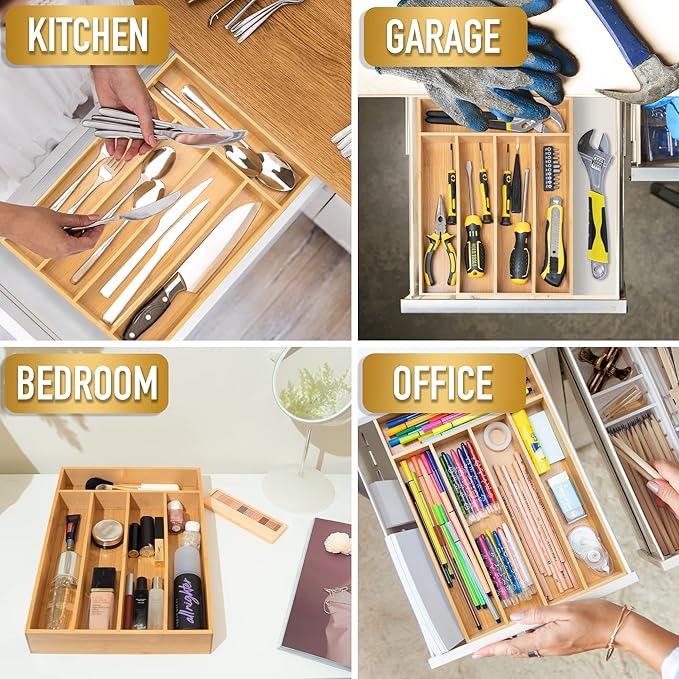 Silverware Organizer Kitchen Drawer Organizer Utensil Organizer Bamboo Silverware Holder Cutlery Organizer in Drawer Flatware Organizer Tray(5 slots, Natural-Ruum Studio Home