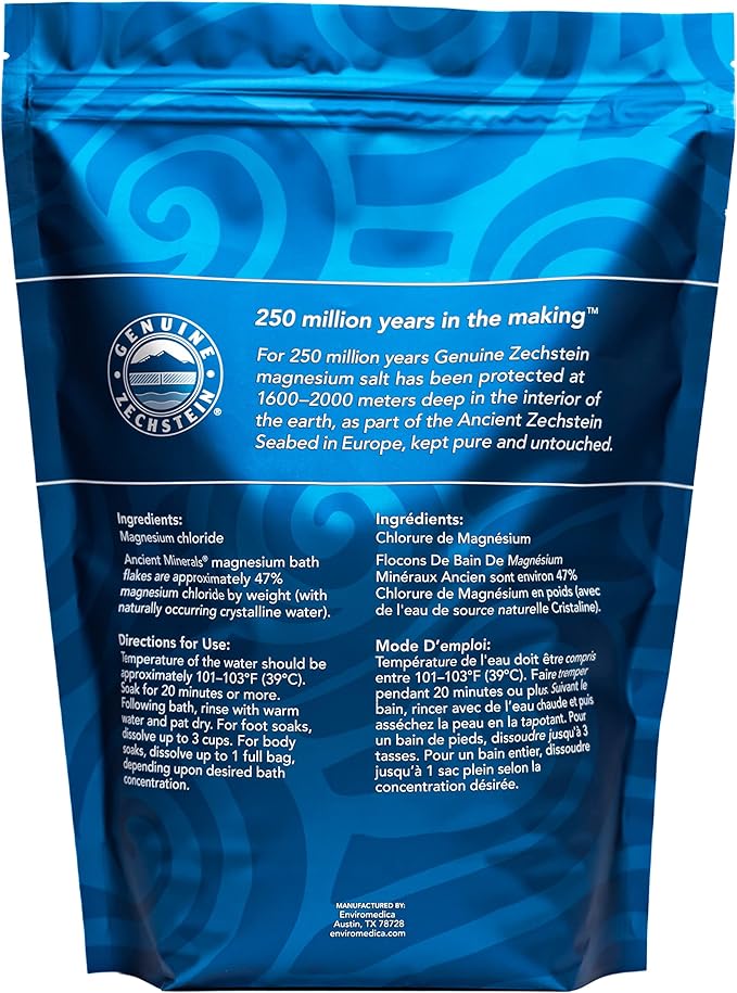 Ancient Minerals Magnesium Bath Flakes – Pure Zechstein Magnesium Chloride for Soaking and Whole-Body Replenishment, 8 lb Bag-Ruum Studio Home