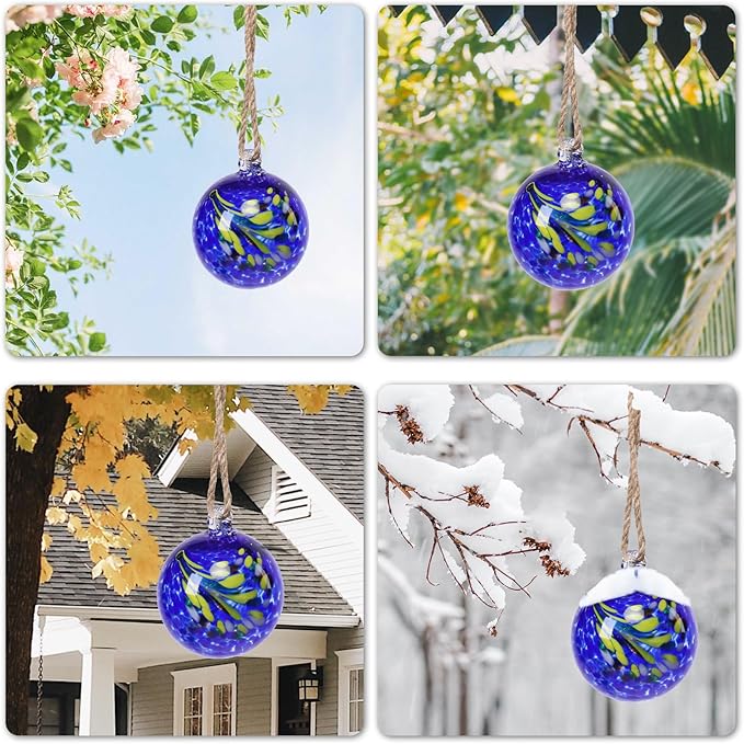 VCUTEKA Hanging Garden Gazing Ball, Hand-Blown Glass Witch Ball for Outdoor Garden Décor, 6" Blue Swirl-Ruum Studio Home