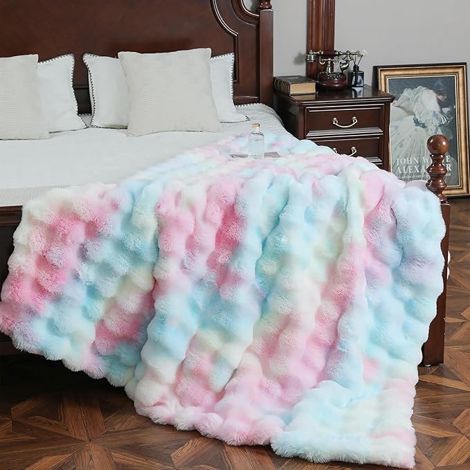 UKELER Colorful Faux Fur Throw Blanket Twin Size, Large Super Soft Fluffy Bed Blankets Throws for Bedroom, Living Room, Couch, Sofa, Office, Camping Plush Furry Blanket 60''x80''-Ruum Studio Home