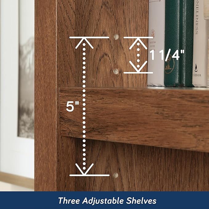 Sauder Miscellaneous Storage 5 Split Bookcase/Book Shelf, L: 35.28" x W: 13.23" x H: 69.76", Oiled Oak finish-Ruum Studio Home