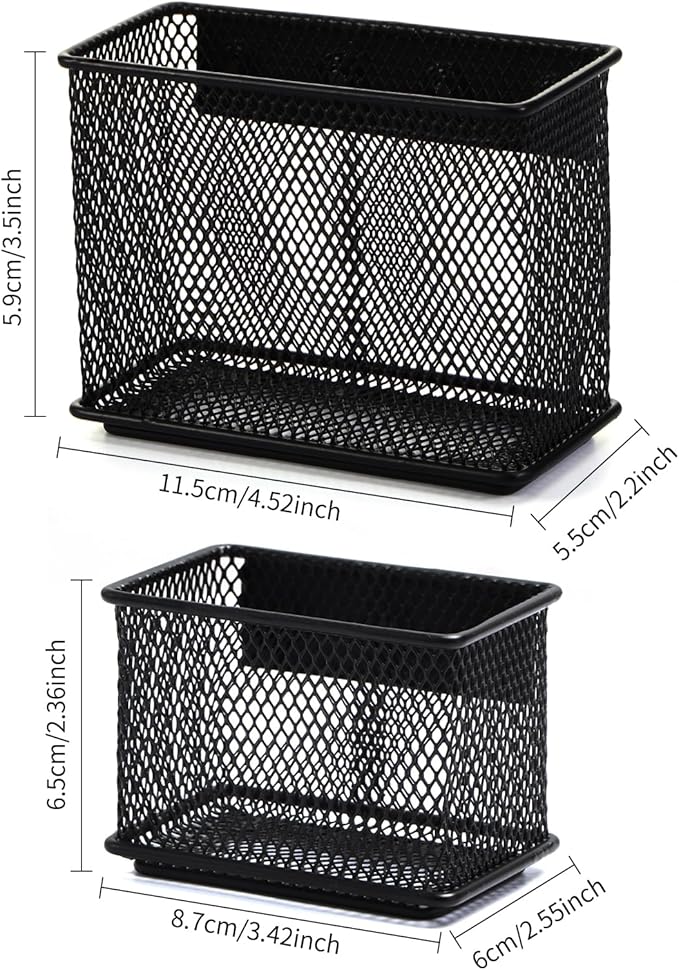 Black Magnetic Basket, Magnetic Organizer Holder Refrigerator Basket, Magnetic Baskets Heavy Duty, Magnetic Holder for Refrigerator Locker Whiteboard Office,Medium x1&Small x2 Set of 3-Ruum Studio Home