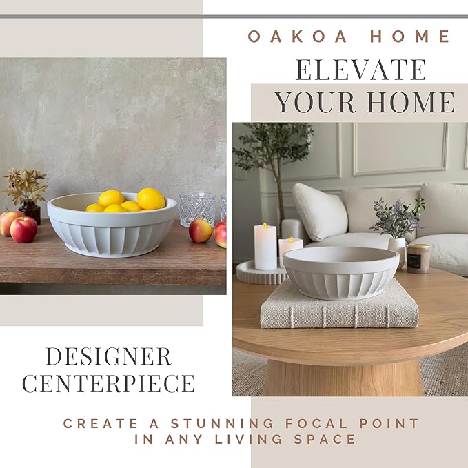 OAKOA Decorative Fruit Bowl for Kitchen Counter - Large Decorative Bowl for Home Decor - Concrete Decor Bowl for Keys Entryway Table - Modern Centerpiece Coffee Table Bowl-Ruum Studio Home