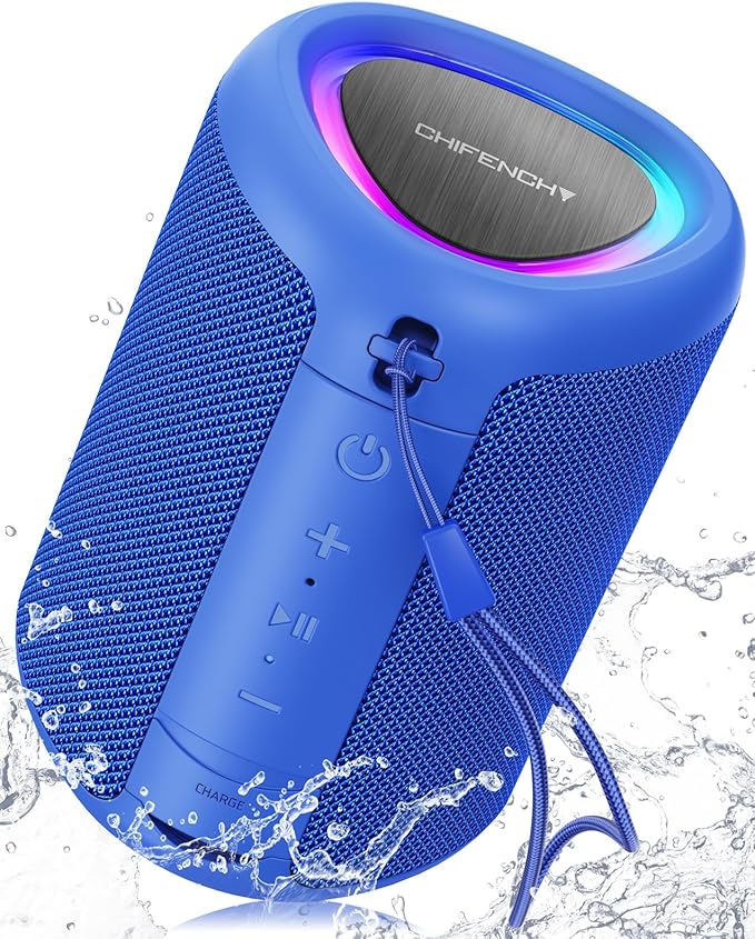 Portable Bluetooth Speaker with Lights, Stocking Stuffers, Powerful Crystal Clear Sound, IPX5 Waterproof, All Day Playtime, BT 5.3, TWS Paring, Small Wireless Speaker for Outdoor, White Elephant Gifts-Ruum Studio Home