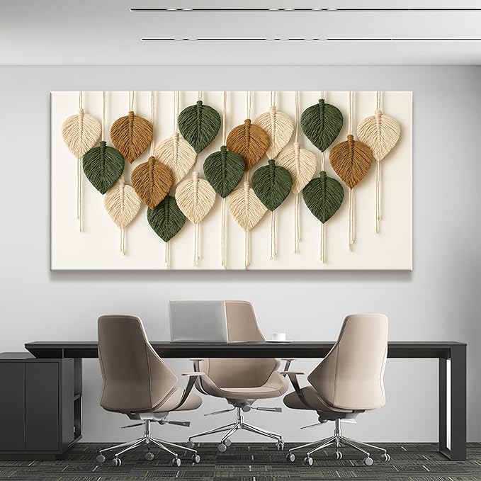 Tsomzxng Large Boho Wall Art Living Room Chic Home Wall Art Modern Multicolor Leaves Feather Canvas Wall Art Decor Picture For Bedroom Apartment Kitchen Ready To Hang 29" W X 58" L-Ruum Studio Home