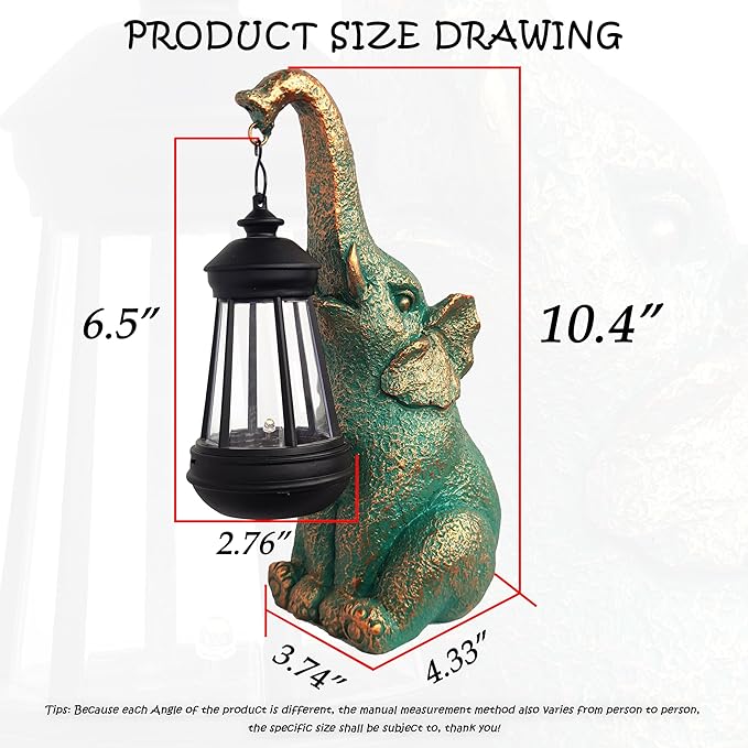 JOYBEE Garden Statues Elephant with Solar Lantern Outdoor Decor-Elephant Solar Figurines Lights Decorations for Patio Yard Lawn Ornaments-Gifts for Birthday Easter Housewarming-Ruum Studio Home