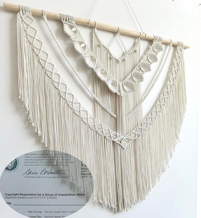 Achart Macrame Wall Hanging Large- Boho Wall Decor- large wall art- Wall Decor Living Room- Macrame Tapestry Boho Decor for Bedroom (Beige-Shells)-Ruum Studio Home