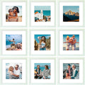 Vittanly 12x12 Picture Frames Set of 9, Shatter Resistant Plexiglass, Display 8x8 Pictures with Mat or 12x12 without Mat, Photo Frames for Wall Mount, Engineered Wood, Vintage Green-Ruum Studio Home