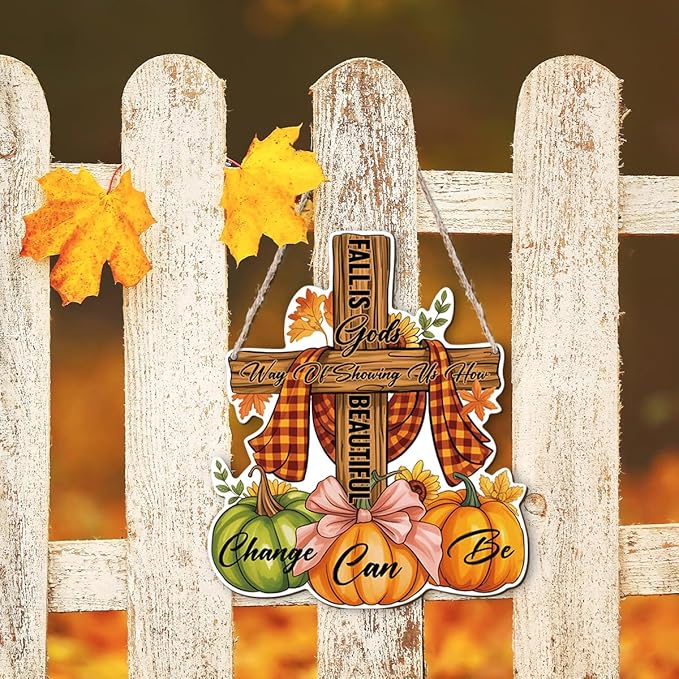 Christian Home Autumn Decor "Fall is Gods way of Showing us How Beautiful Change can Be" Sign for Thanksgiving Decorating, Home Interior And Exterior Decor, Autumn Harvest Thanksgiving Decors-Ruum Studio Home
