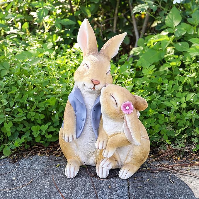 Garden Rabbit Statue Outdoor Decor Resin Funny Bunny Figurines for Outdoor Patio Lawn Yard Art Decoration Christmas Housewarming Gift-Ruum Studio Home
