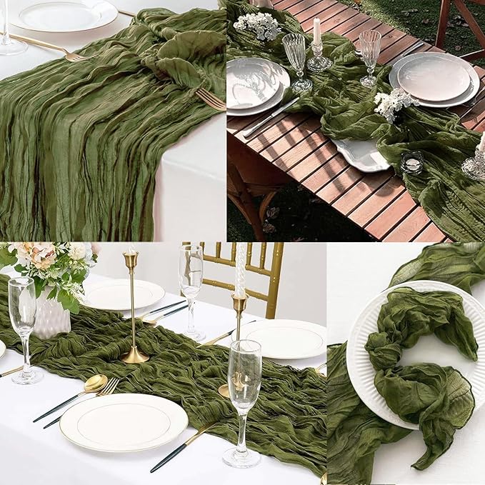 6 Pack Olive Green 10FT Cheesecloth Table Runner Rustic Gauze Cheese Cloth Table Runner for Wedding Bridal Baby Shower Table Decorations Boho Fabric Sheer Birthday Party Decor 20 x 120 Inch Long-Ruum Studio Home