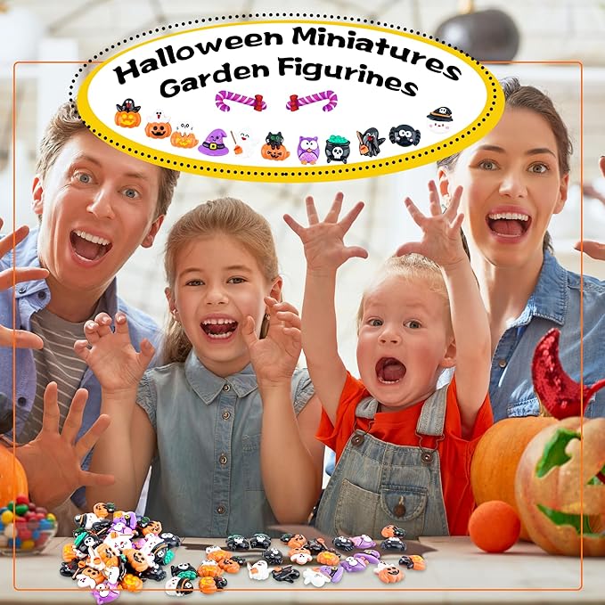 65 Pcs Mini Halloween Figurines Bulk Miniatures Resin Pumpkin Ghost Candy Hat Halloween Garden DIY Accessories for Halloween Decoration Goodie Bags Stuffers, 10 Styles-Ruum Studio Home