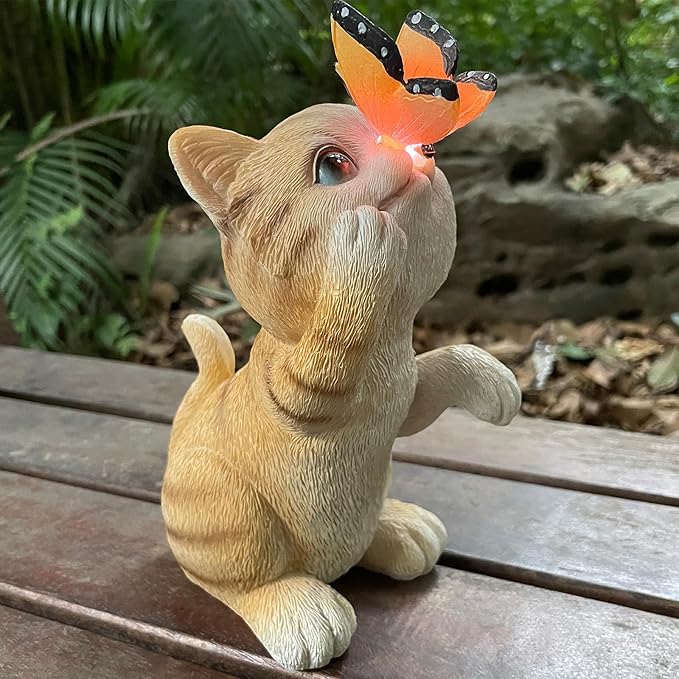 Garden Decor Solar Cat Figurines Cat Lover Gifts with LED Butterfly Lights for Indoor Outdoor Decor for Yard Garden Patio Decor Gifts for Women Grandma Mother's Day Birthday-Ruum Studio Home