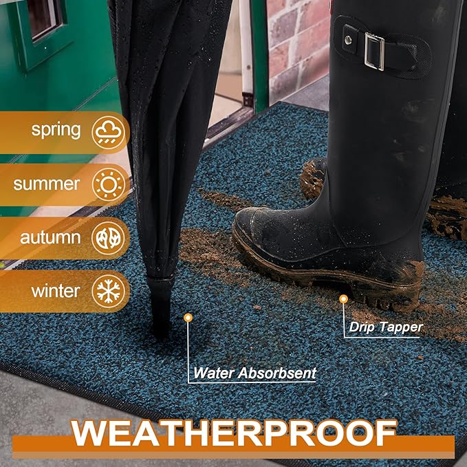 Mibao Front Door Mat, Dirt Trapper Welcome Mat for Outdoor Indoor, Non-Slip Waterproof Doormat, Durable Machine Washable Low Profile Entry Rug for Back Door Outside Patio Porch, 72" x 24", Blue-Ruum Studio Home
