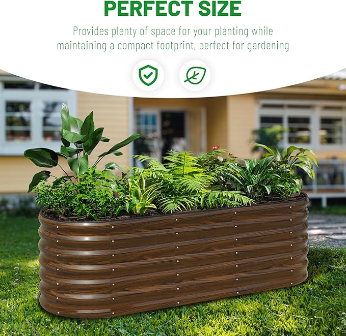 SnugNiture Galvanized Steel Raised Garden Bed, 6x2x2 ft, Outdoor Oval Deep Root Planter Box for Growing Vegetables, Flowers and Fruits-Ruum Studio Home