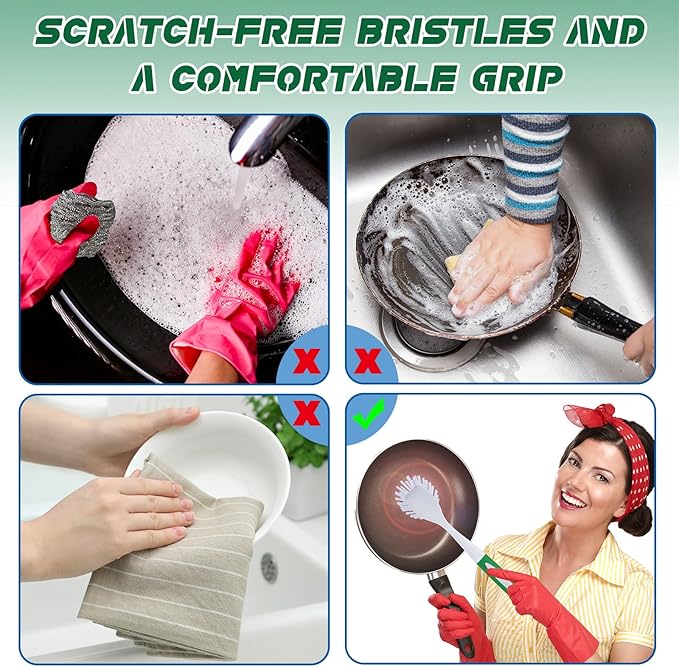 Hsei 20 Pcs Blue and Green Kitchen Scrub Dish Brush Bulk with 11 Inch Anti Slip Handle Cleaning Dish Scrubber with Stiff Bristles Washing Scrub Brushes for Housekeeping for Pots and Pans, Kitchen Sink-Ruum Studio Home