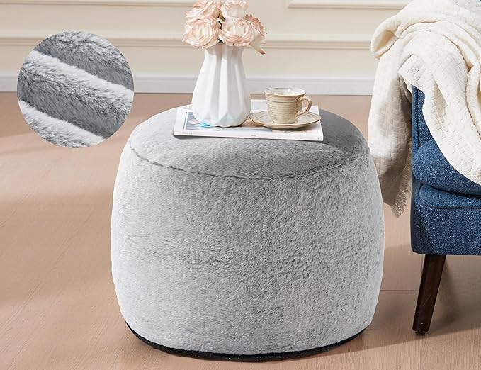 Boho Ottoman Living Room Furniture 20"x15" Large Round Ottomans Pouf Couch Foot Rest Grey Pouf Ottoman Foot Rest with Foam Chunk Filling Pouffe Ottomans Stuffed Foot Rest Poufs for Couch-Ruum Studio Home