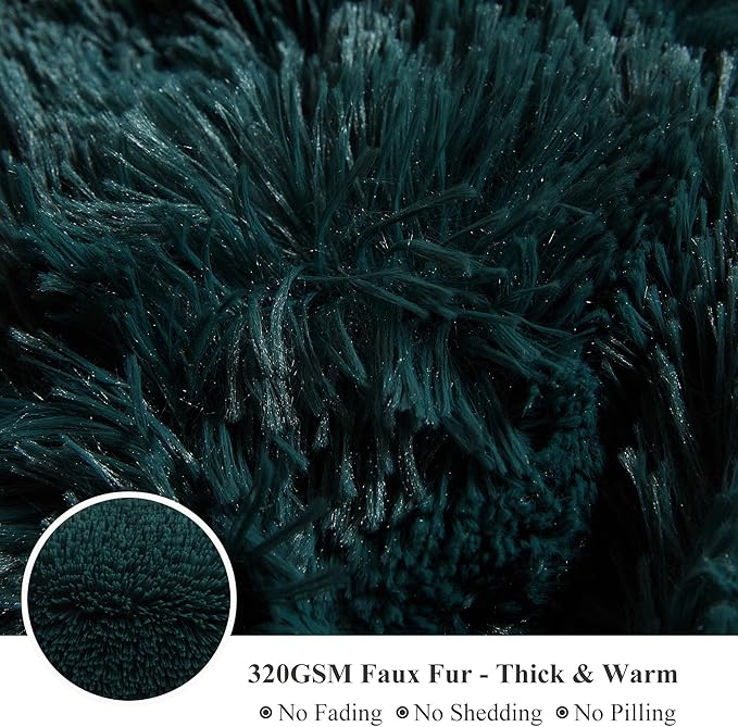 XeGe Luxury Faux Fur Throw Blanket, Deep Green Soft 50x60 Fluffy Blanket Throw, Shaggy Plush Decorative Couch Blanket, Cute Furry Throw Fuzzy Office Lap Blanket for Bedroom Living Room Dark Green-Ruum Studio Home