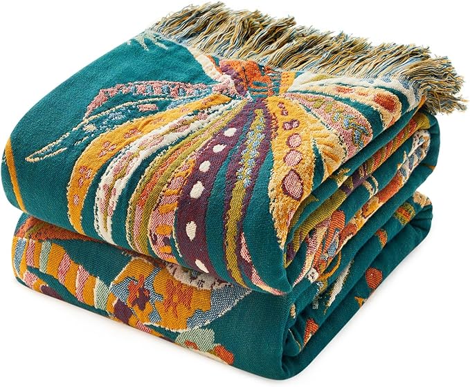 MSGKV Boho Throw Blanket for Couch Bed Chair 100% Cotton Muslin Breathable Embroidery Blanket 50"x60" Sofa Blankets for All Seasons Lightweight Farmhouse Blankets Boho Home Decor-Ruum Studio Home