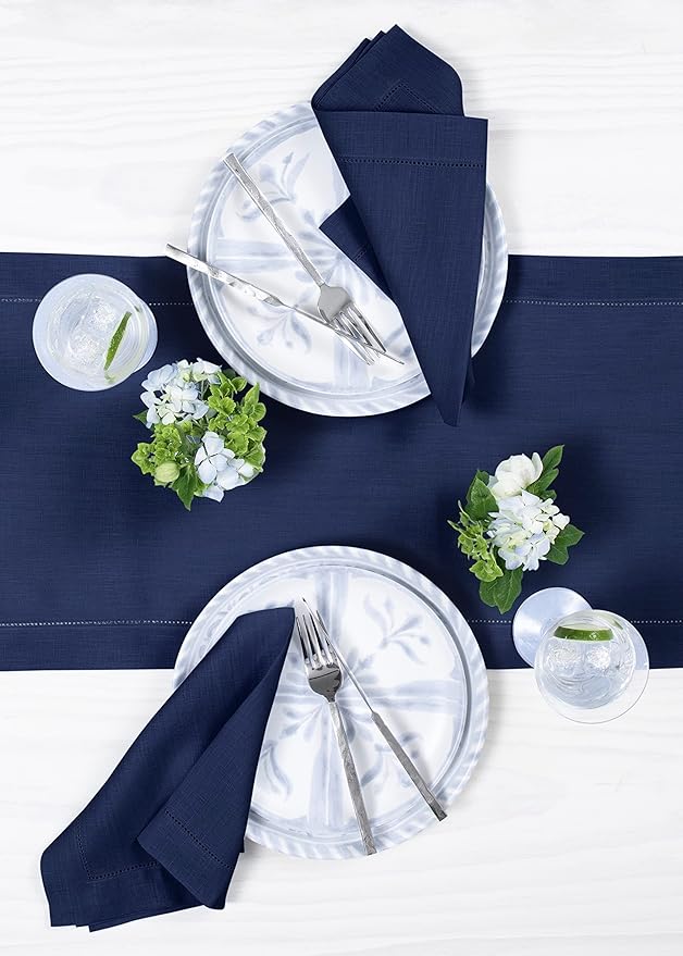Solino Home Linen Navy Table Runner 60 Inches - Classic Hemstitch, 100% Pure Linen Coffee Table Runner 14 x 60 Inch Ideal for Dresser Tables - Fall, Autumn, Halloween, Thanksgiving-Ruum Studio Home