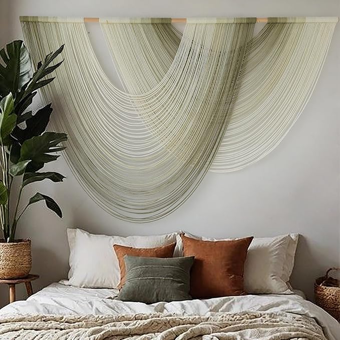 Macrame Wall Hanging Boho Wall Decor Tapestry Dip Dyed Ombre Moss Green Handmade Wall Art Woven Cotton Rope Backdrop with for Bedroom Living Room, 57" W x 39" L-Ruum Studio Home