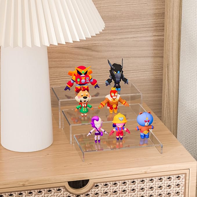 Acrylic Risers Display Stands 3pcs, Rectangular Dessert Table Display Set, Clear Display Shelf for Funko Pop, Collectibles, Retails, Shoes, Plants, Home Decors, Decoration - 7.5''x8''x8.5''-Ruum Studio Home
